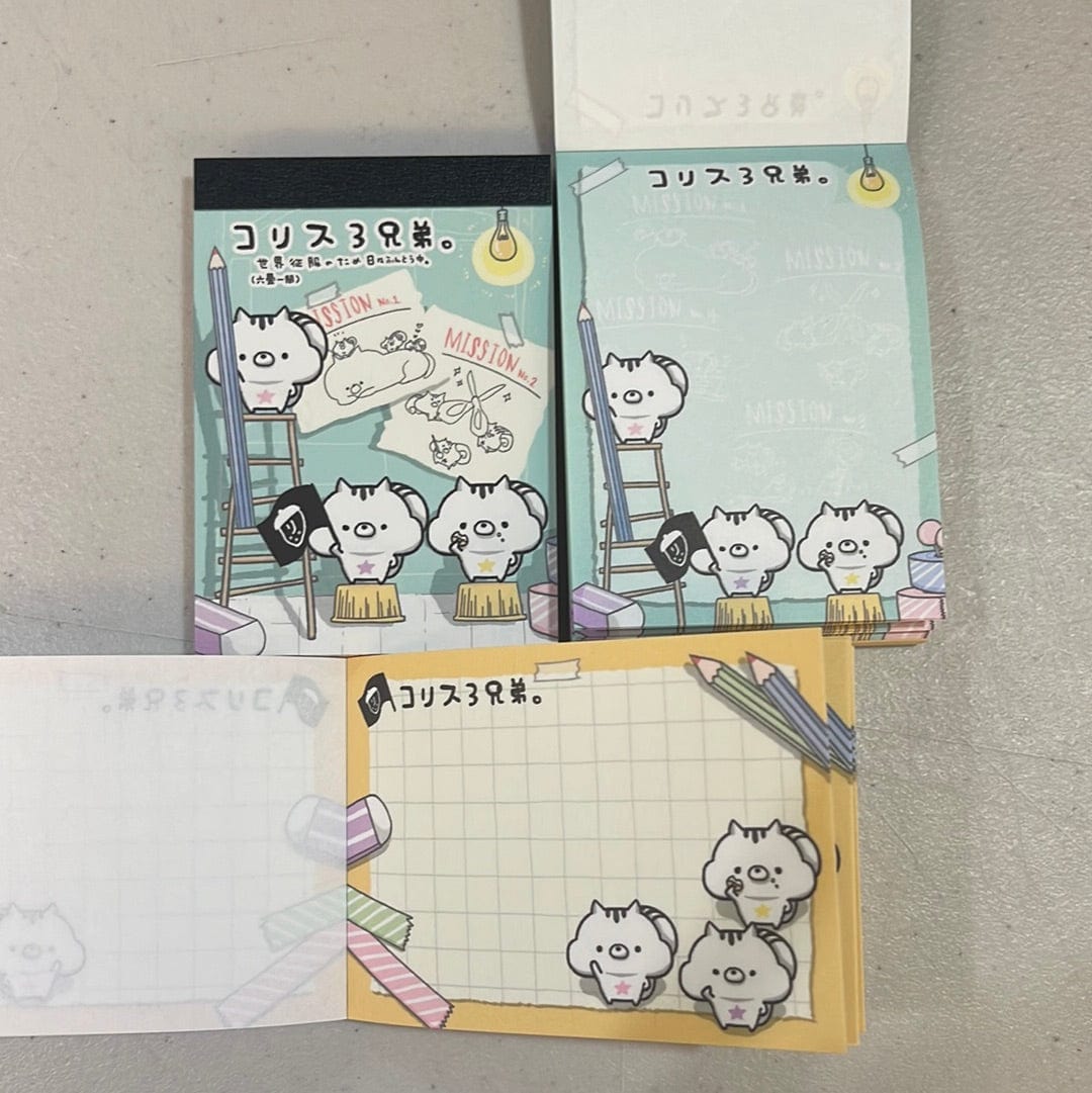 Kawaii Import Three Corris Brothers Small Memo Pad Kawaii Gifts 4935124083638
