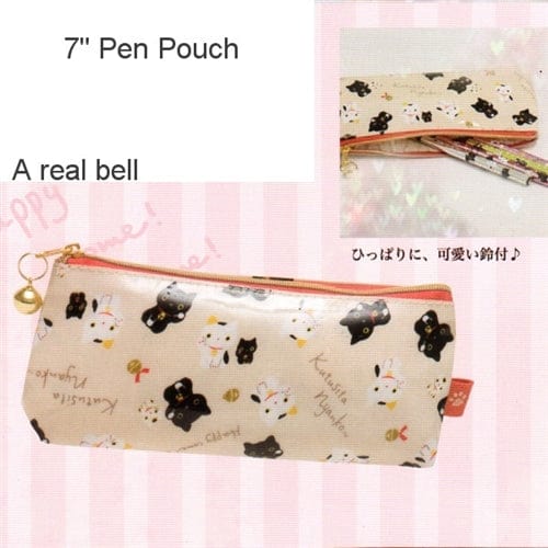 San-X Kutusita Nyanko Lucky Cat 7" Pen Pouch with Bell