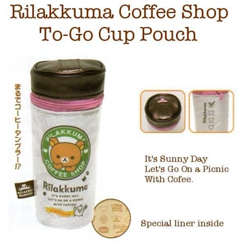 San-X Rilakku Market Rilakkuma Coffee Shop 7.5" To-Go Cup Pouch