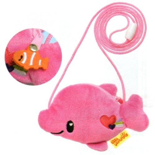 San-X Sea Paradise Pink Dolphin 5 1/2" Plushy Purse with Strap