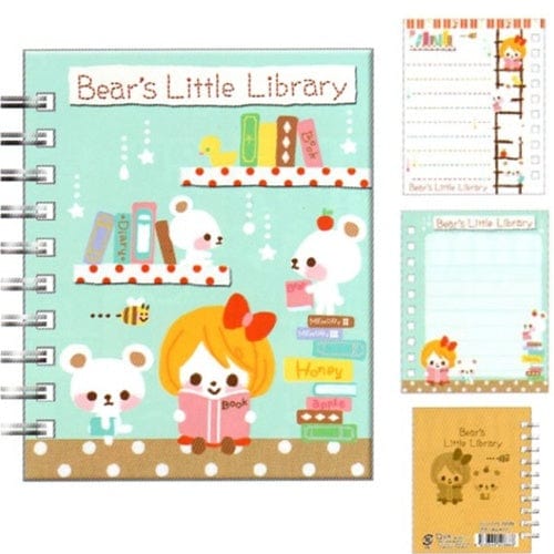 Q-Lia Bear's Little Library Hard Cover Pocket Spiral Notebook
