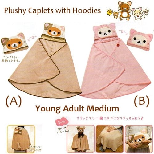 San-X Rilakku Cat Plushie Caplets with Hoodies: (B) Little Bear as a Pink Cat