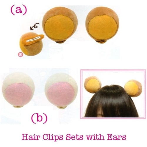 San-X Rilakkuma Plush Relax Bear Hair Clips Set with Ears