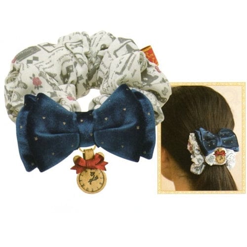 San-X Sentimental Circus Alice Hair Scrunchies with Bronze Bunny Ear Watch Emblem & Dark Blue Velvet Bow
