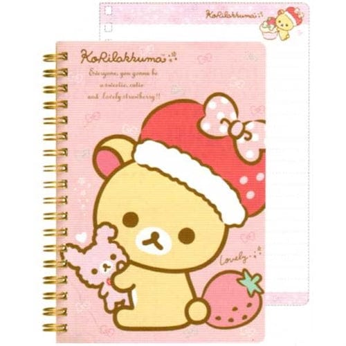 San-X Korilakkuma Strawberry B6 Hard Cover Lined Spiral Notebook: Pink