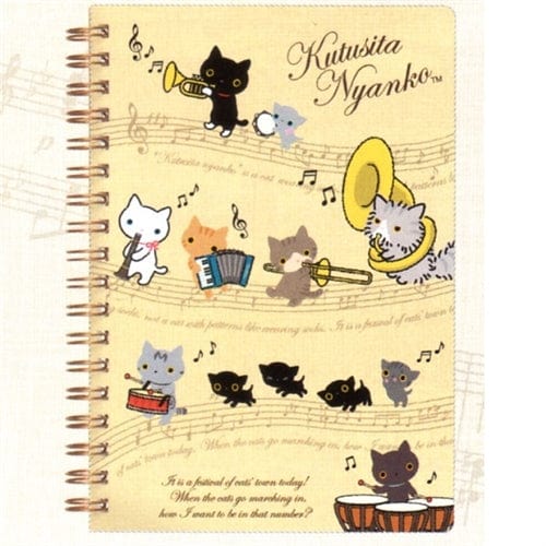San-X Kutusita Nyanko B6 Spiral Ruled Notebook: Beige Cat Concert