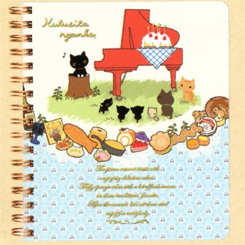 San-X Kutusita Nyanko Mountain Cat B6 Hard Cover Spiral Notebook: Red Piano