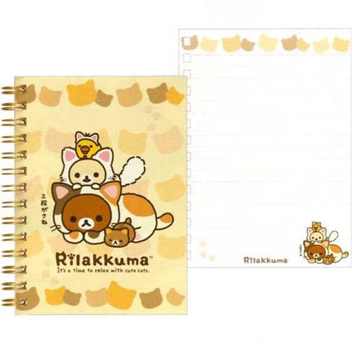 San-X Rilakku Cat A6 Lined Spiral Notebook with Hard Cover: Beige
