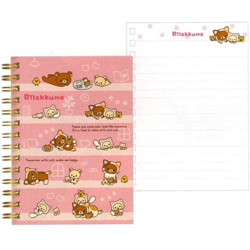 San-X Rilakku Cat A6 Lined Spiral Notebook with Hard Cover: Pink