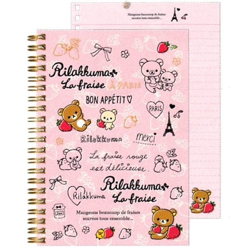 San-X Rilakkuma La Fraise a Paris Hard Cover A5 Spiral Notebook: Pink