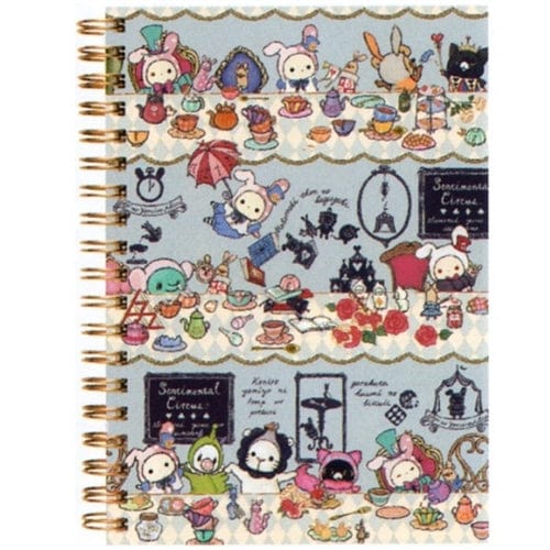 San-X Sentimental Circus Alice Ruled B6 Spiral Notebook with Hard Cover: Light Blue