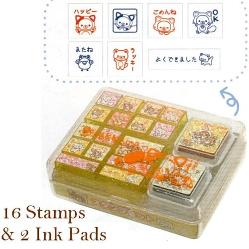 San-X Rilakku Cat Relax Bear 16-Stamp Set: (B)