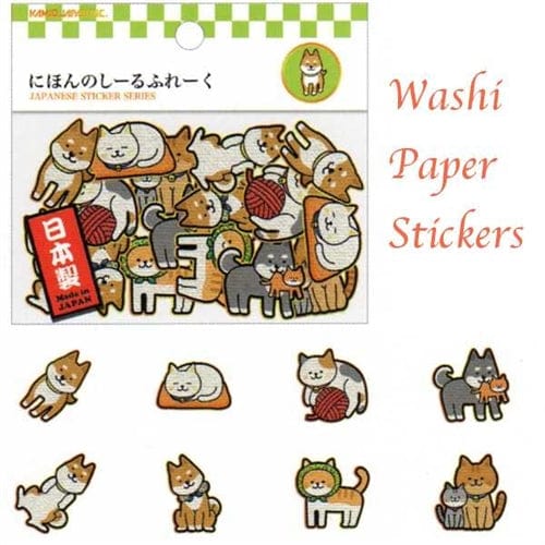 Kamio 40-Piece Washi Paper Sticker Sack: Inu Neko Dog & Cat