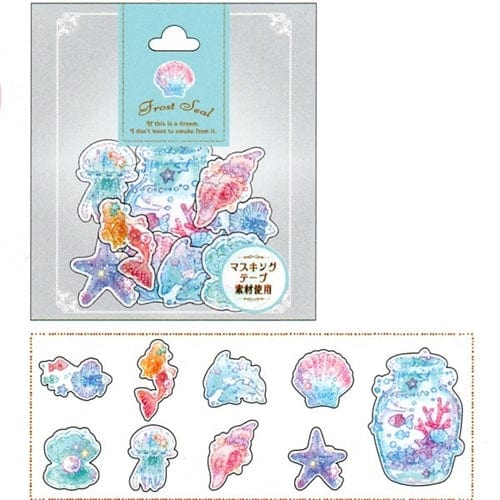 Kamio 50-Piece Frost Seal Sticker Sack: Shells & Mermaid