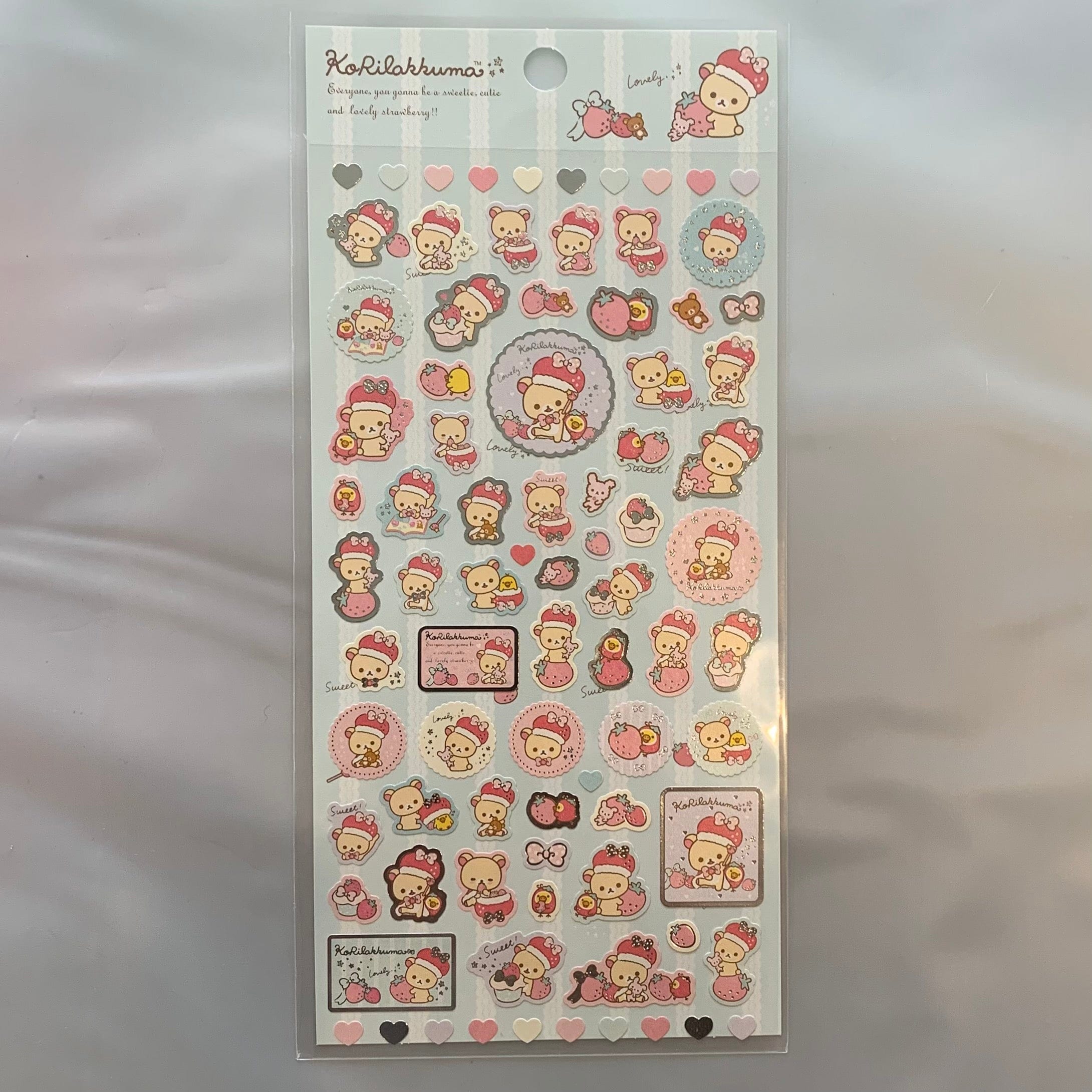 Kawaii Import Korilakkuma Strawberry Stickers with Metallic Accents (B) Teal Kawaii Gifts 4974413656214