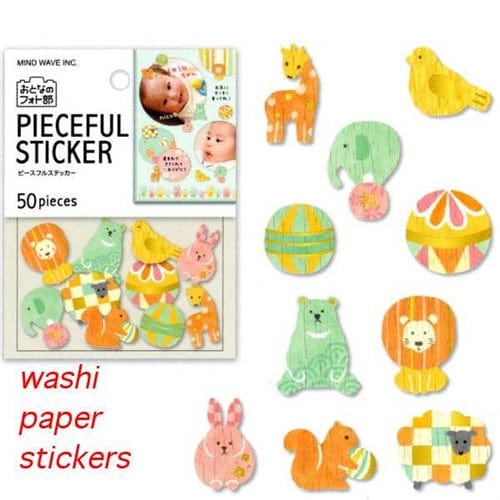 Mind Wave Washi Paper Pieceful Sticker Sack: (D) Lion & Bear & Bunny 50-Piece