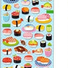 Q-Lia Sparkly Epoxy Stickers: (C) Sushi & (D) Dinosaurs