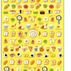 Q-Lia Thick Plastic Stickers: (A) Oishiku Itadaki Masu Declicious Foods & (B) Milk Choco Bear with Macarons