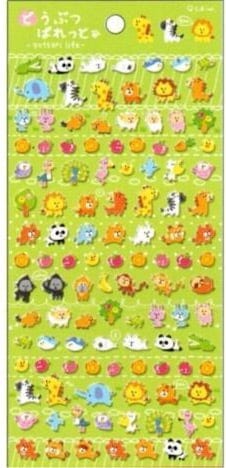 Q-Lia Yuttari Life Thick Plastic Stickers: (A) Kitties & Puppies & (B) Safari Animals