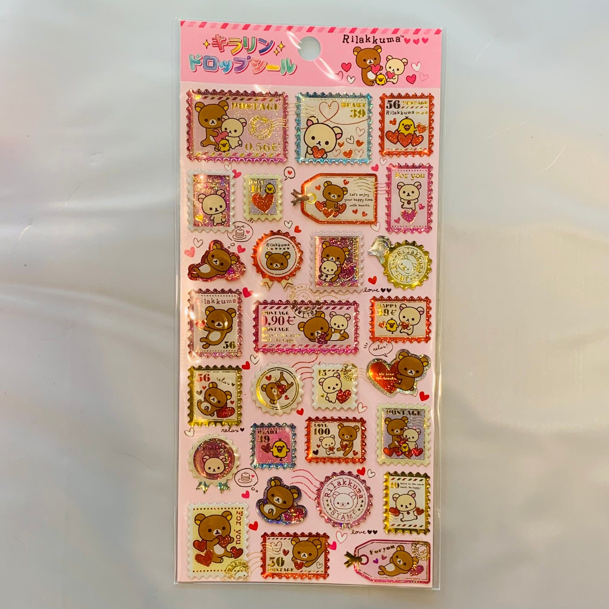 Kawaii Import Rilakkuma Relax Bear Sparkly Hard Epoxy Stickers (A) Pink Kawaii Gifts 4974413641500