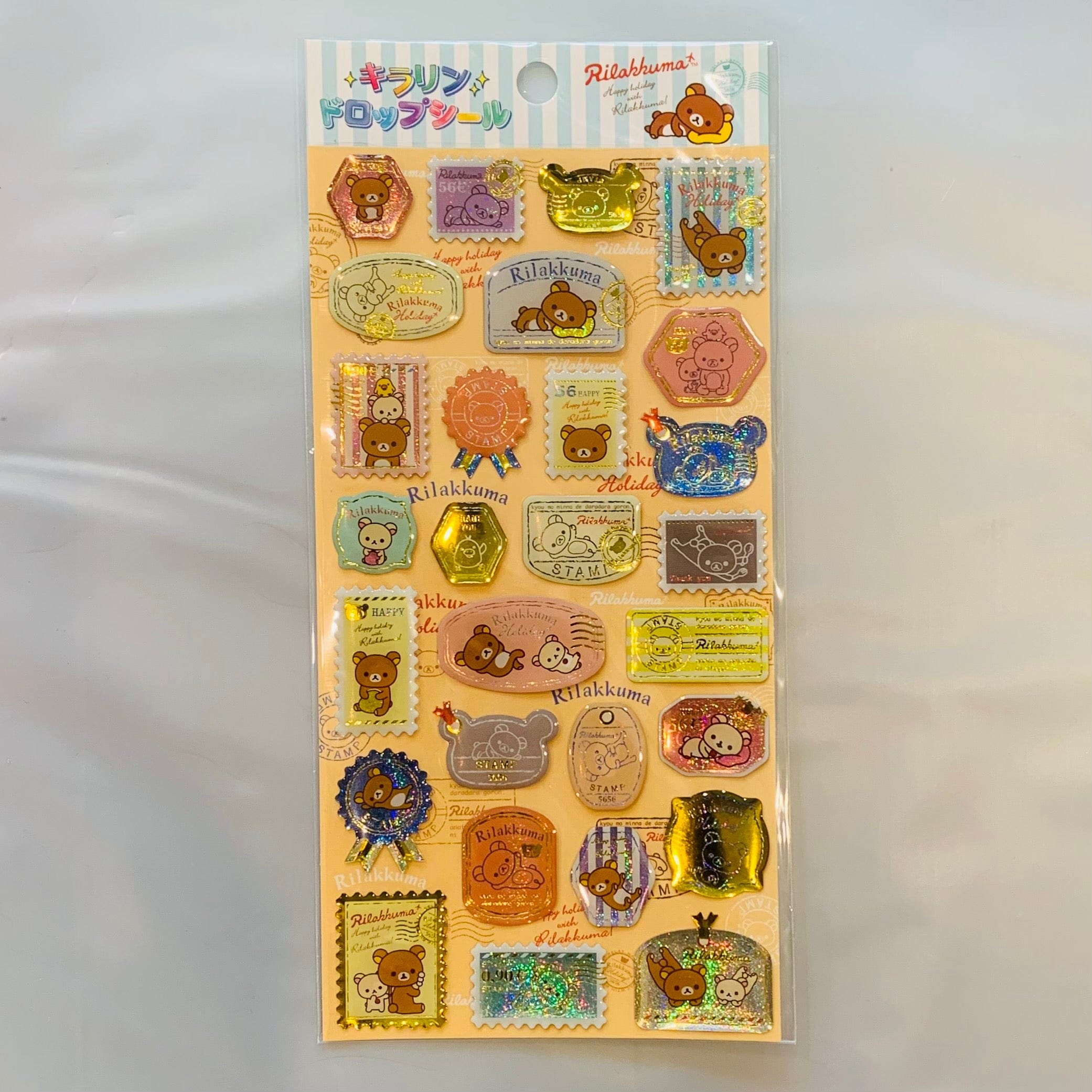 Kawaii Import Rilakkuma Relax Bear Sparkly Hard Epoxy Stickers (C) Beige Kawaii Gifts 4974413641524
