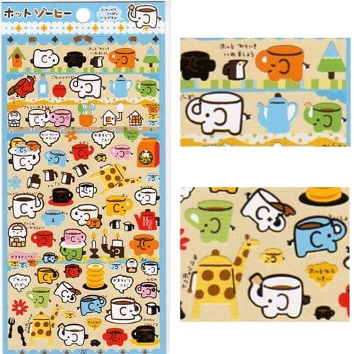San-X Kawaii Collection Stickers: Hot Zoffee & Elephant Teacups