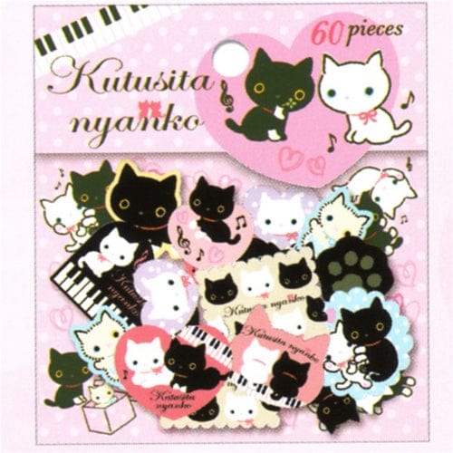 San-X Kutusita Nyanko 60-Piece Sticker Sack: White Kitty Friend Pink