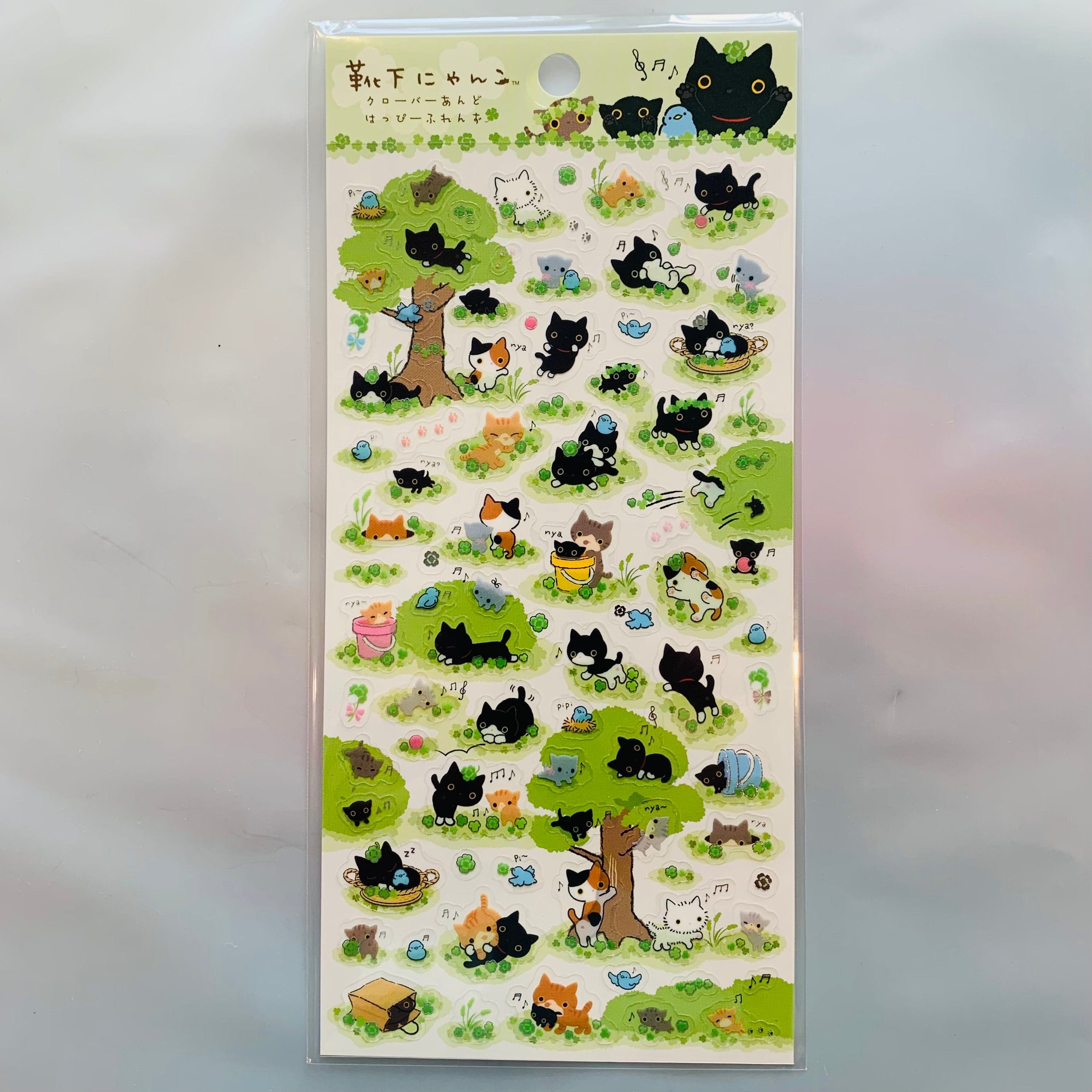 Kawaii Import San-X Kutusita Nyanko Clovers Plastic Stickers (A) Kawaii Gifts 4974413660570