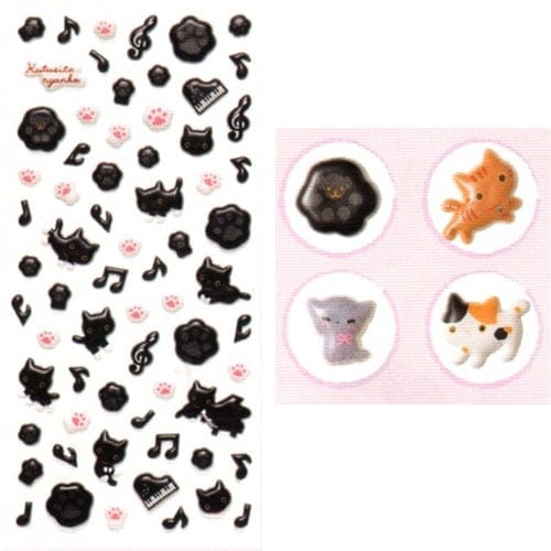 San-X Kutusita Nyanko Puffy Stickers: Black Paws