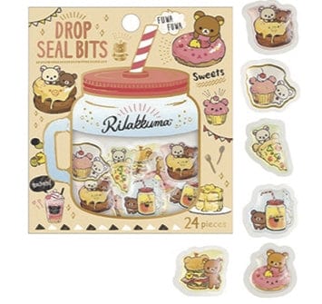 San-X Rilakkuma Deli Drop Seal Bits 24-Piece Thick PVC Clear Stickers