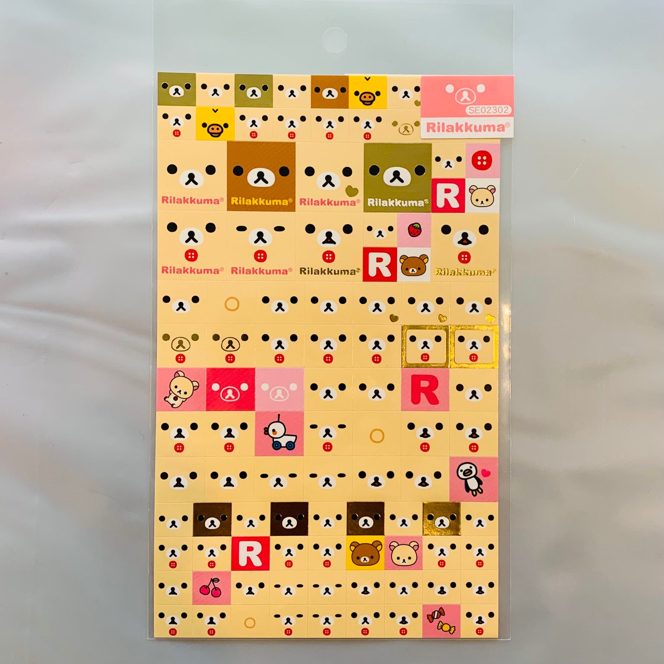 Kawaii Import San-X Rilakkuma Stickers with Gold Foil Accents: Little Bear Face Kawaii Gifts 4974413532624