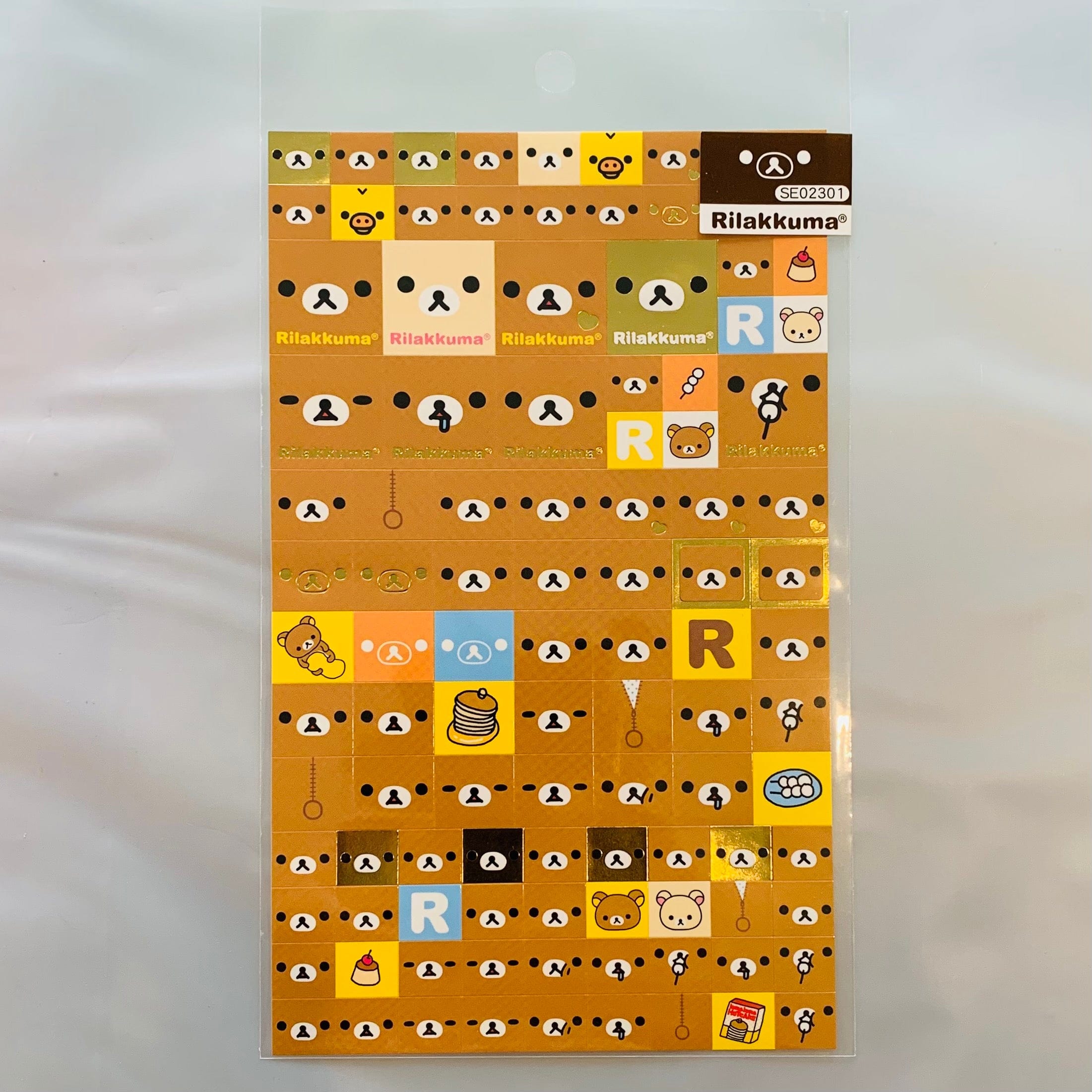 Kawaii Import San-X Rilakkuma Stickers with Gold Foil Accents: Relax Bear Face Kawaii Gifts 4974413532617