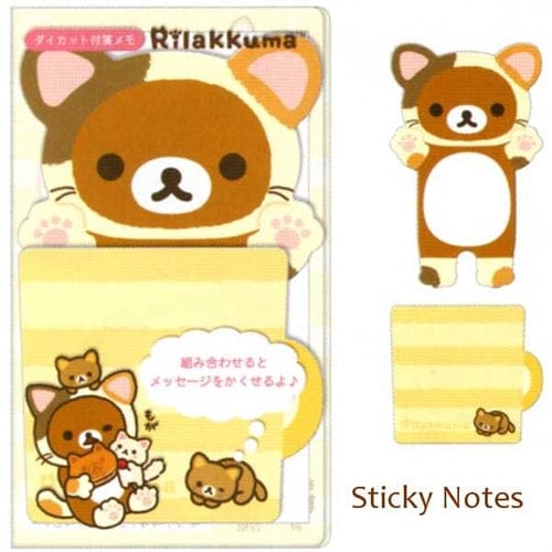 San-X Rilakku Cat Sticky Note Set: Relax Bear As a Calico Cat
