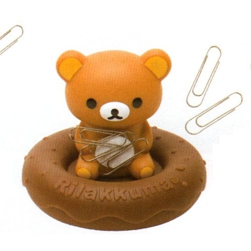 San-X Rilakkuma Magnetic Mascot Paper Clip Holder: Relax Bear & Donut