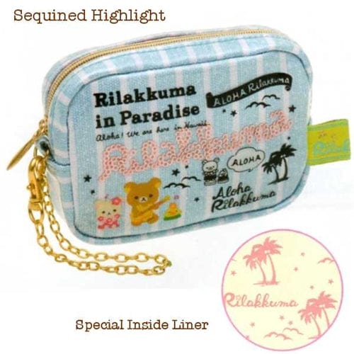 San-X Aloha Rilakkuma Paradise in Hawaii 4.5" Blue Wristlet Pouch