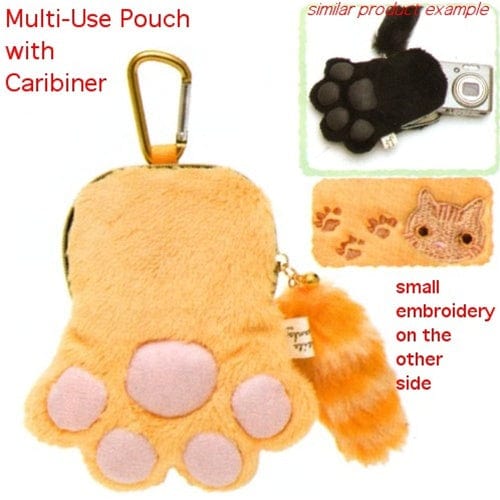 San-X Kutusita Nyanko 5.3" Multi-Use Paw Case with Caribiner: Orange Tabby Kitty