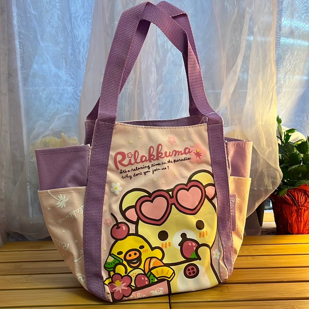 Kawaii Import Aloha Rilakkuma Paradise in Hawaii 13” Purple Canvas Tote Kawaii Gifts 4949827860397