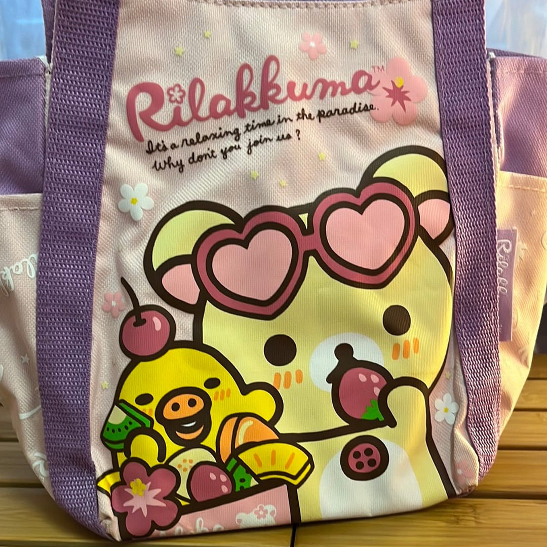 Kawaii Import Aloha Rilakkuma Paradise in Hawaii 13” Purple Canvas Tote Kawaii Gifts 4949827860397