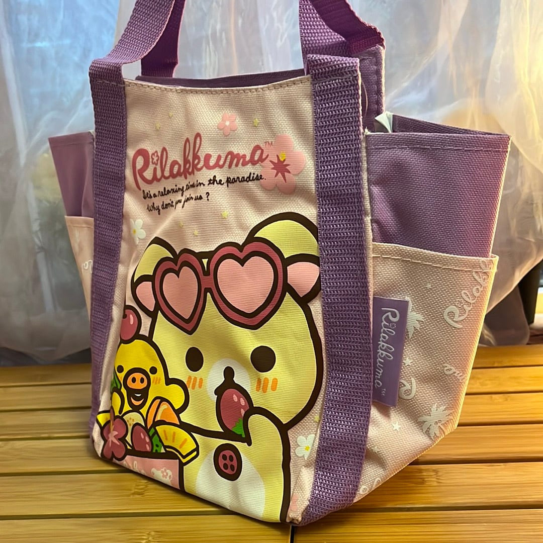 Kawaii Import Aloha Rilakkuma Paradise in Hawaii 13” Purple Canvas Tote Kawaii Gifts 4949827860397