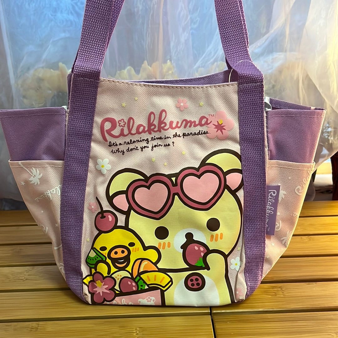 Kawaii Import Aloha Rilakkuma Paradise in Hawaii 13” Purple Canvas Tote Kawaii Gifts 4949827860397
