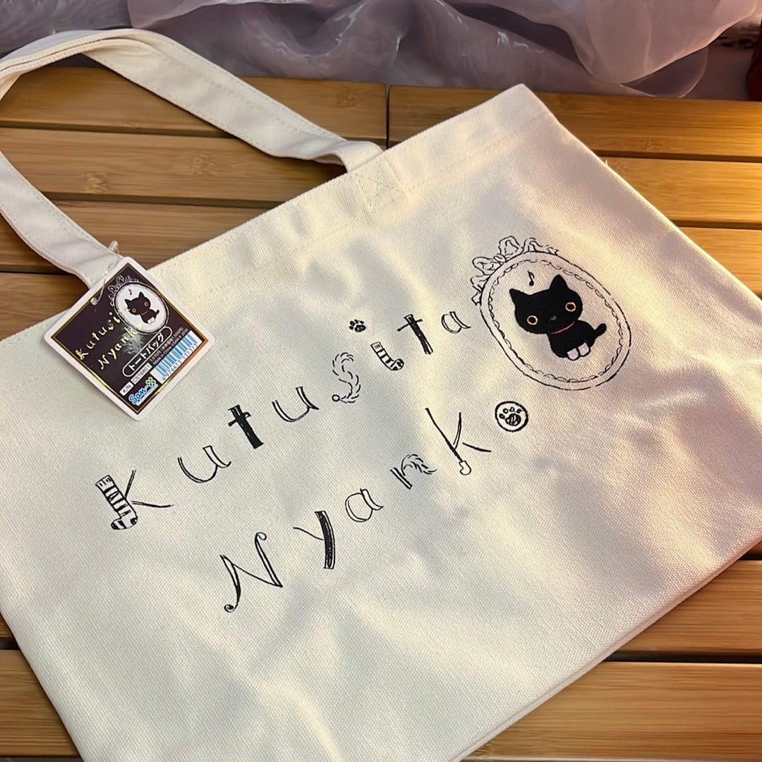 Kawaii Import San-X Boots Kutusita Nyanko 14" Canvas Tote Bag Kawaii Gifts 4974413531313