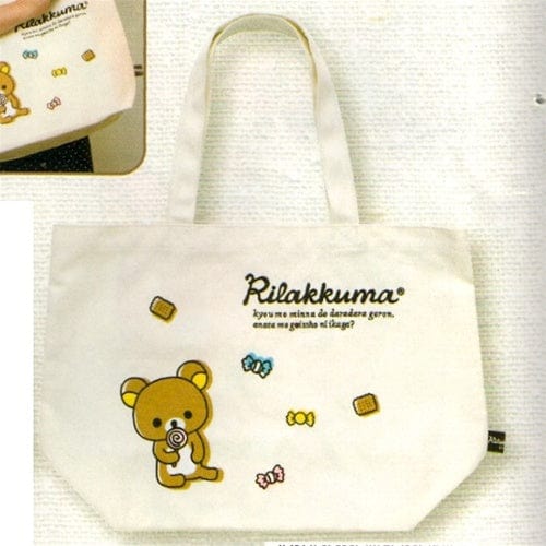 San-X Rilakkuma 14" Canvas Tote Bag: Relax Bear Candies