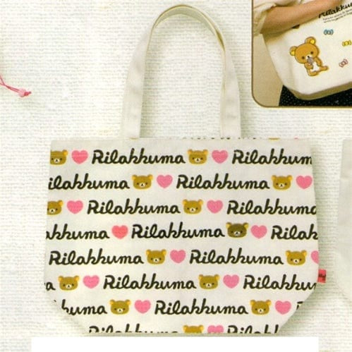 San-X Rilakkuma 14" Canvas Tote Bag: Relax Bear Heart