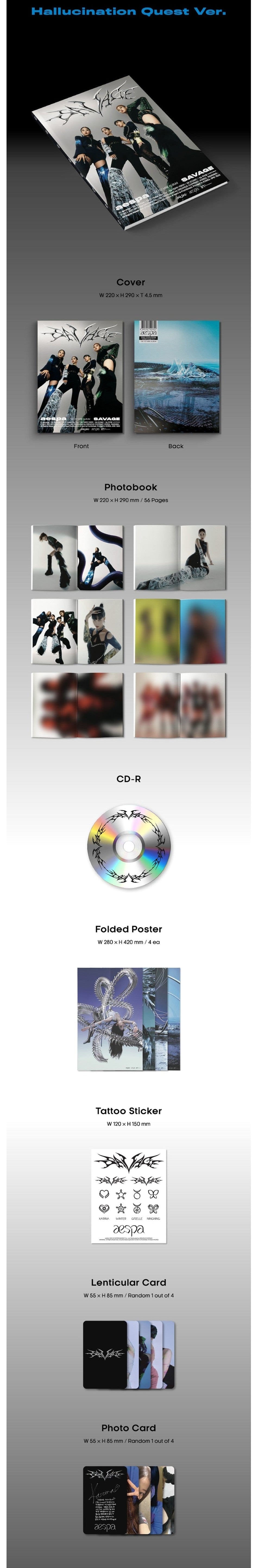 Korea Pop Store aespa - SAVAGE (1st Mini Album) Hallucination Quest Ver. Kawaii Gifts 8809755509392