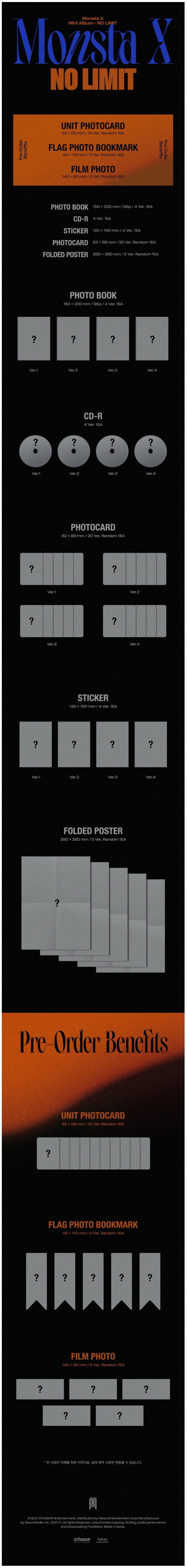 Korea Pop Store MONSTA X - NO LIMIT (10TH MINI ALBUM) Kawaii Gifts 8804775250149