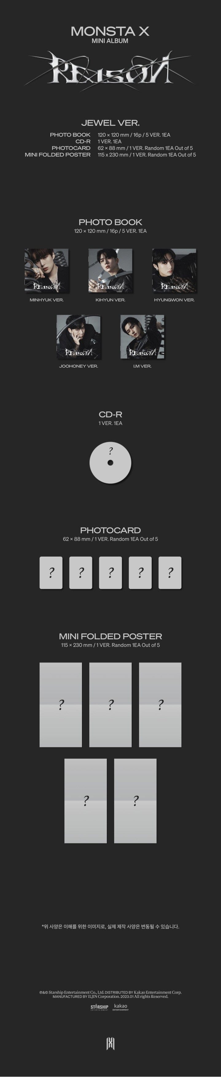 Korea Pop Store MONSTA X - Reason (12TH MINI ALBUM) Jewel Ver. Kawaii Gifts