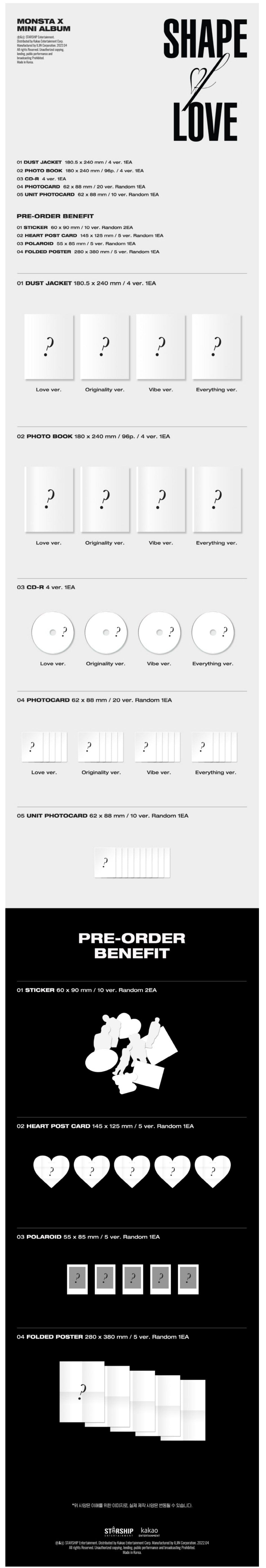 Korea Pop Store MONSTA X - SHAPE OF LOVE (11TH MINI ALBUM) Kawaii Gifts 8804775251252