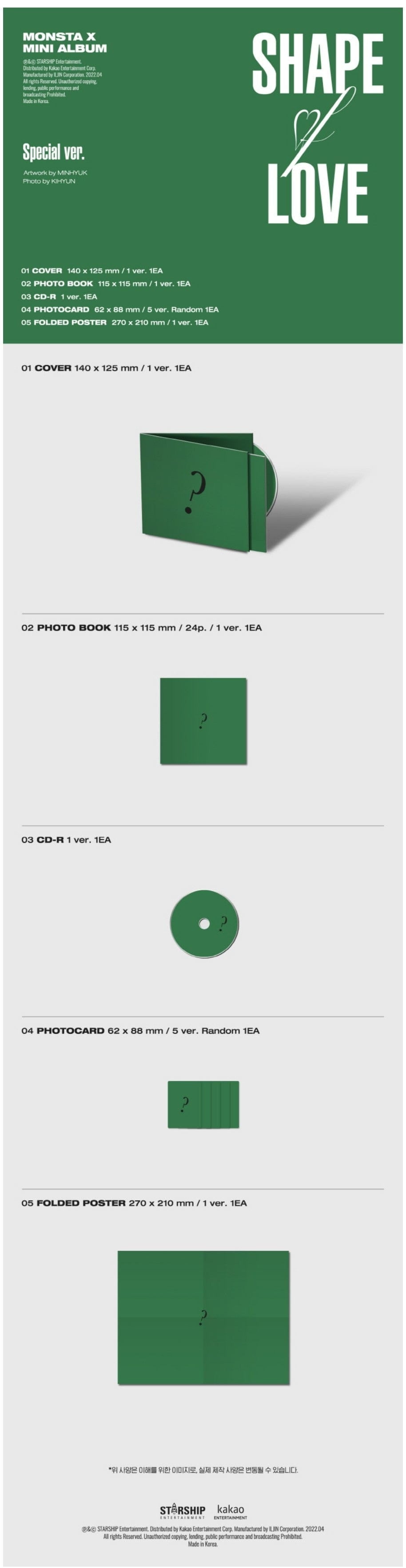 Korea Pop Store MONSTA X - SHAPE OF LOVE (11TH MINI ALBUM) SPECIAL VER. Kawaii Gifts 8804775251276