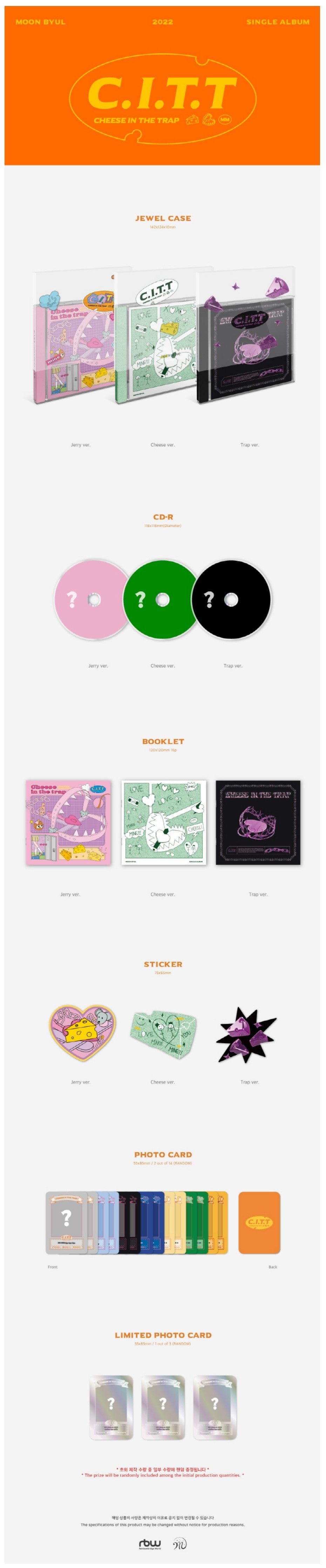 Korea Pop Store MOON BYUL - C.I.T.T. (CHEESE IN THE TRAP) (SINGLE ALBUM) Kawaii Gifts