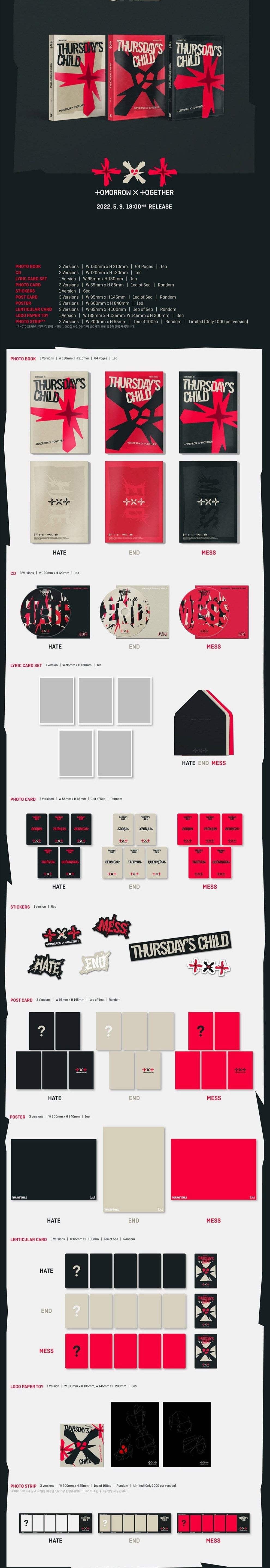 Korea Pop Store [PHOTOCARD EVENT] TOMORROW X TOGETHER (TXT) - MINISODE 2: THURSDAY'S CHILD (4TH MINI ALBUM) Kawaii Gifts 8809848753978